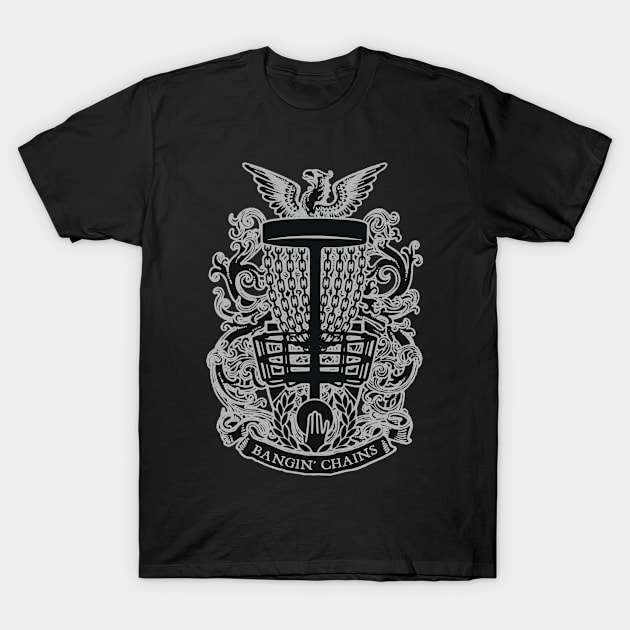 Disc Golf Frolf Bangin' Chains Basket Vintage Coat Of Arms T-Shirt by Grandeduc